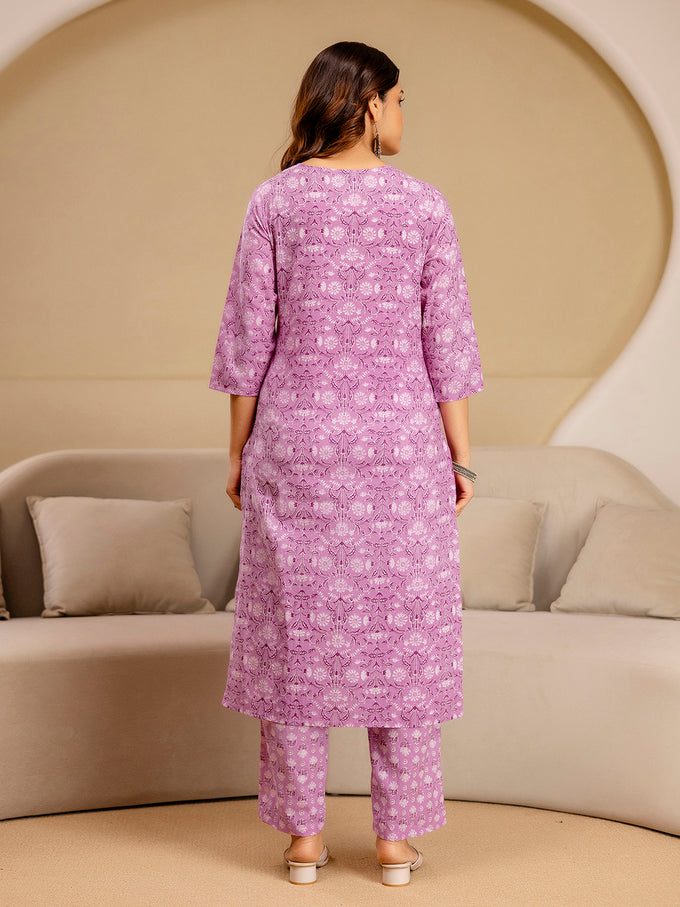 Light Pink Pure Cotton Embroidery Abstark  Print Kurta Pant with Dupatta Set