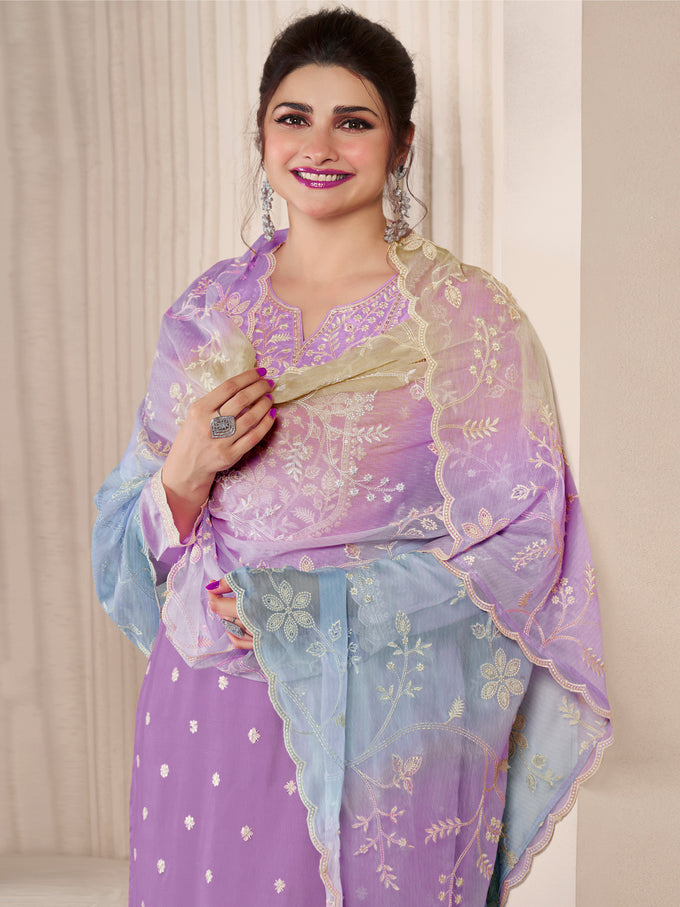 Light Purple Cotton Silk Embroidery Sequence Work Salwar Suit Dupatta