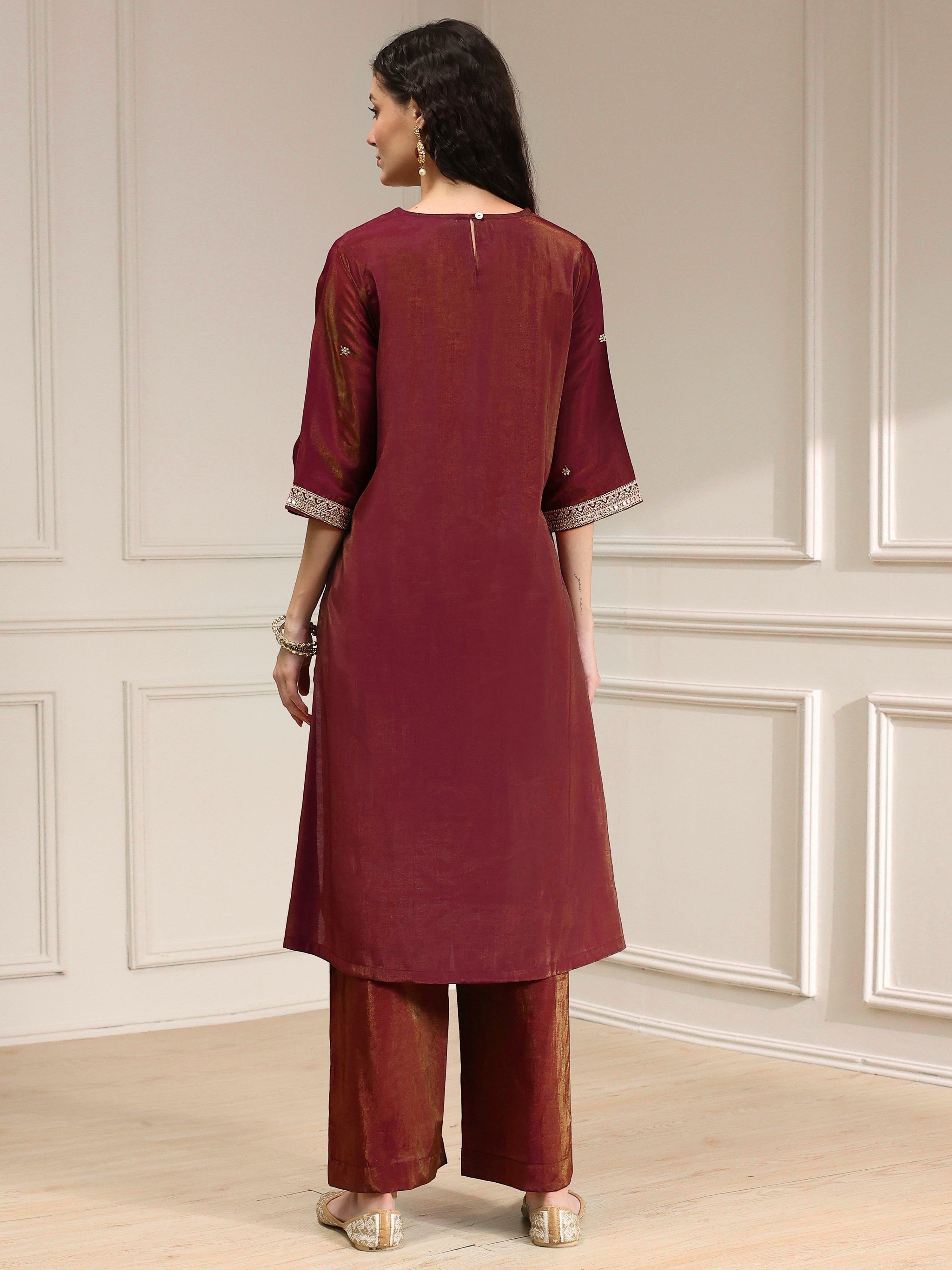Maroon Art Silk Embroidery Work Salwar Suit  with Dupatta For Women