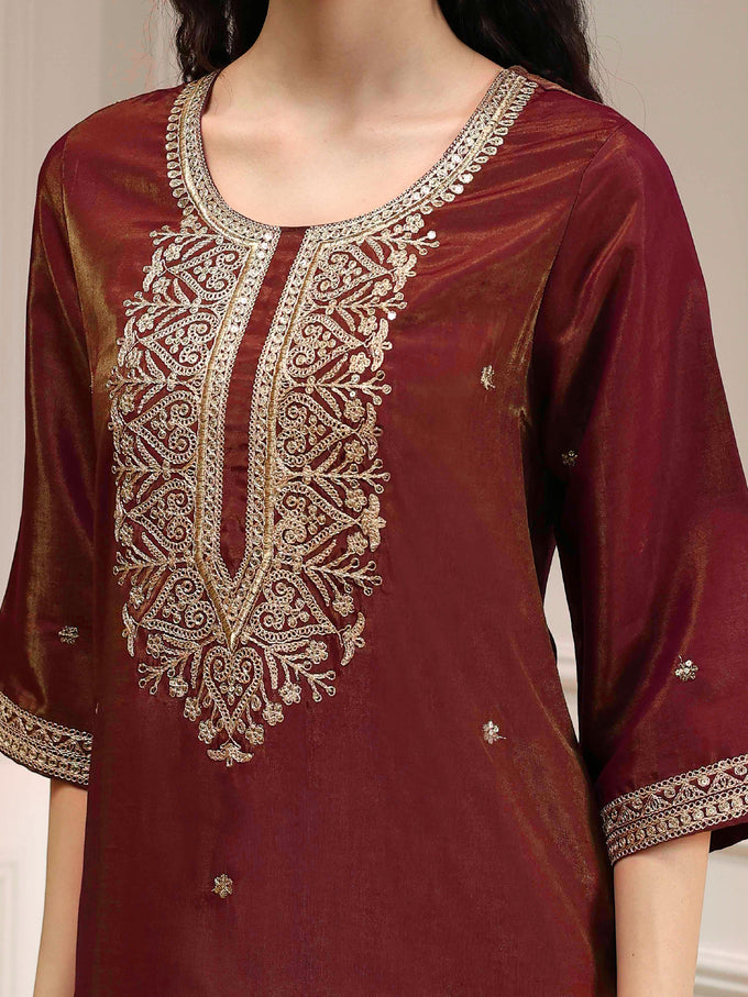 Maroon Art Silk Embroidery Work Salwar Suit  with Dupatta For Women