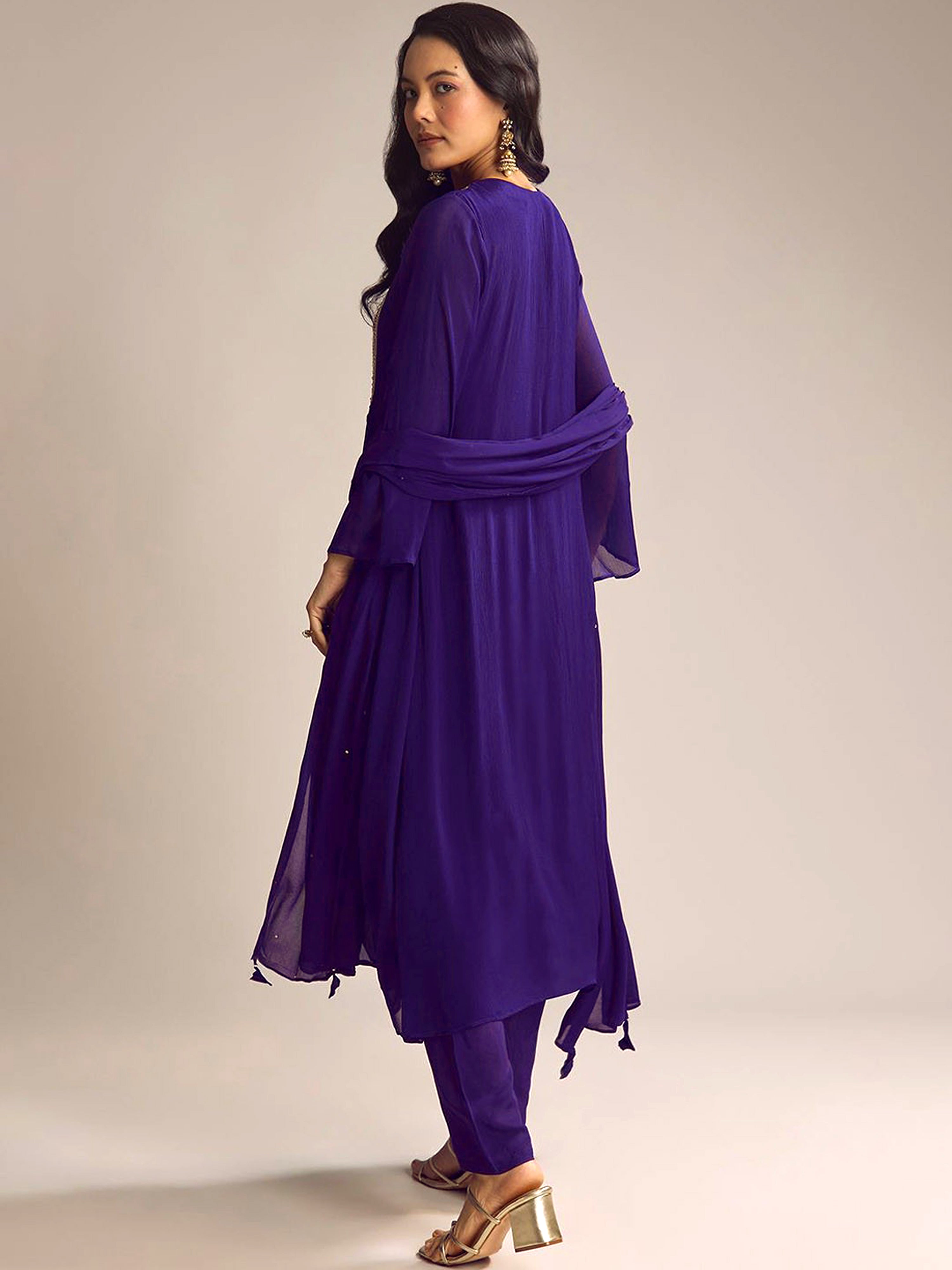 Purple Georgette Embroidery Work Kurta Pant Dupatta For Women