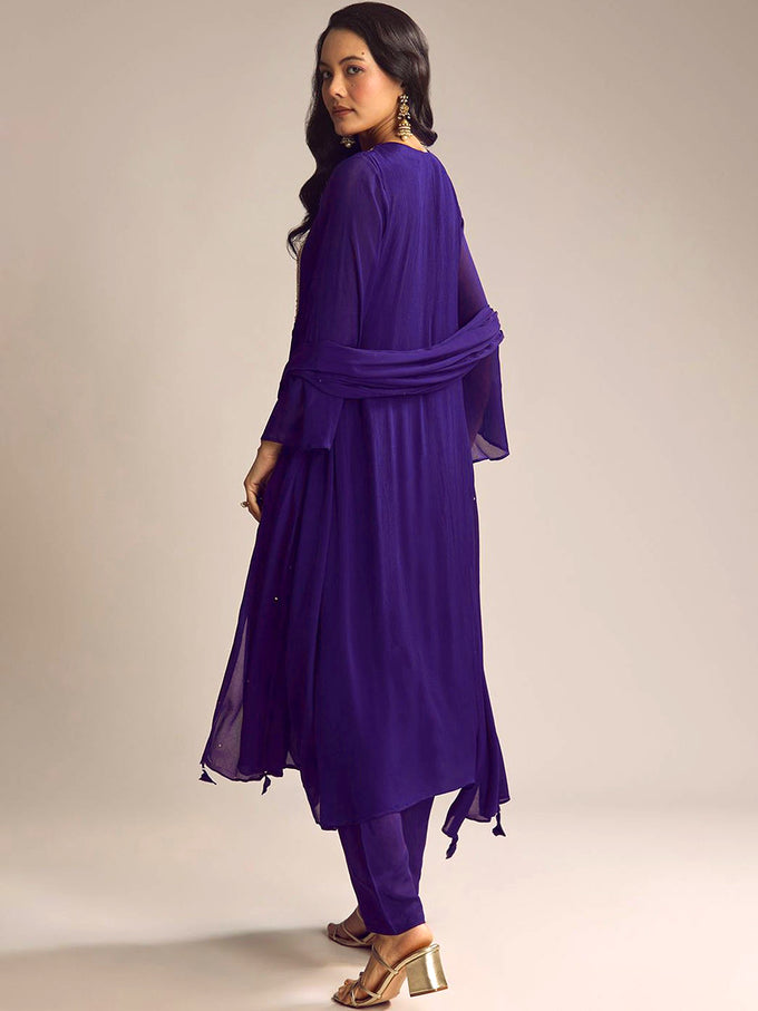 Purple Georgette Embroidery Work Kurta Pant Dupatta For Women