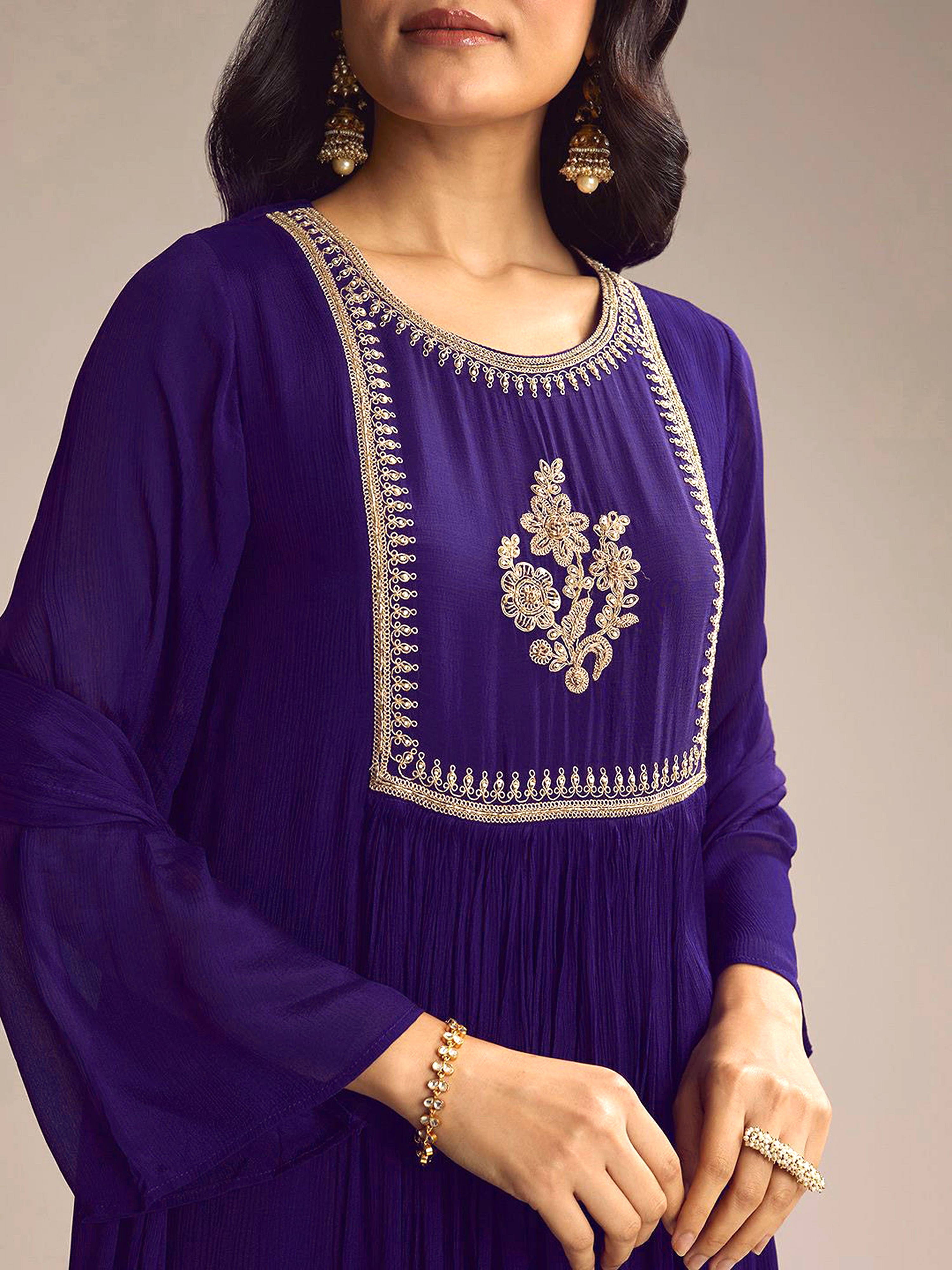 Purple Georgette Embroidery Work Kurta Pant Dupatta For Women