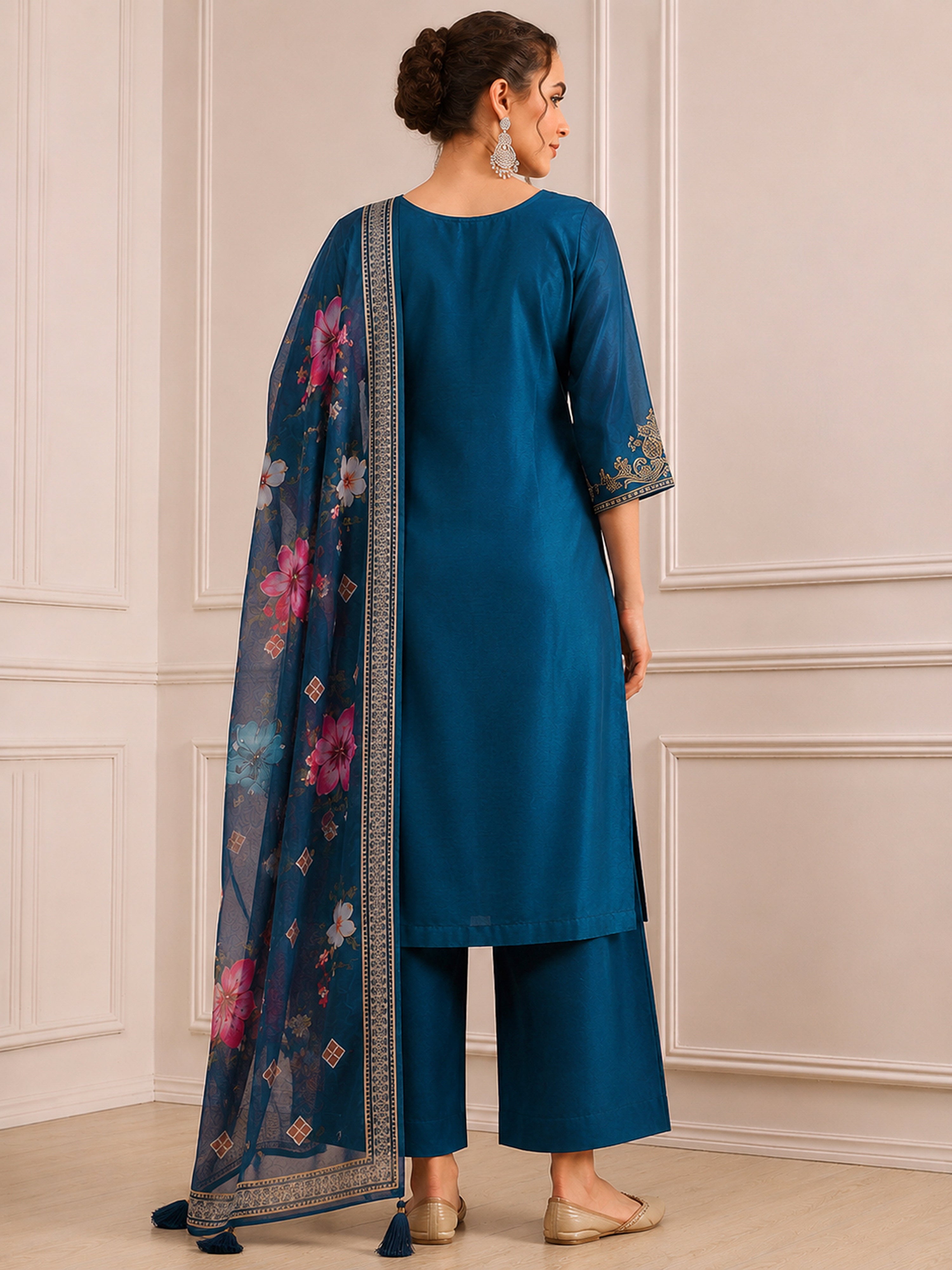 Morpeach Cotton Silk Embroidery Sequence Work Salwar Suit Dupatta