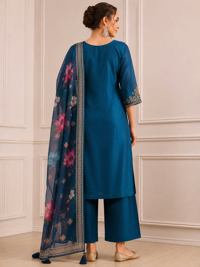 Morpeach Cotton Silk Embroidery Sequence Work Salwar Suit Dupatta