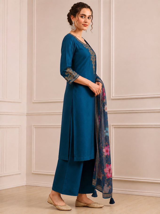 Morpeach Cotton Silk Embroidery Sequence Work Salwar Suit Dupatta