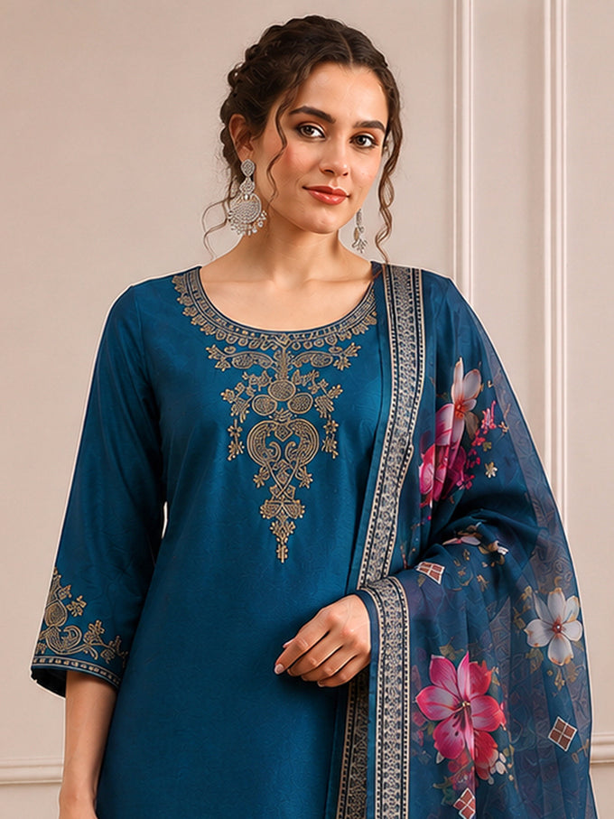 Morpeach Cotton Silk Embroidery Sequence Work Salwar Suit Dupatta