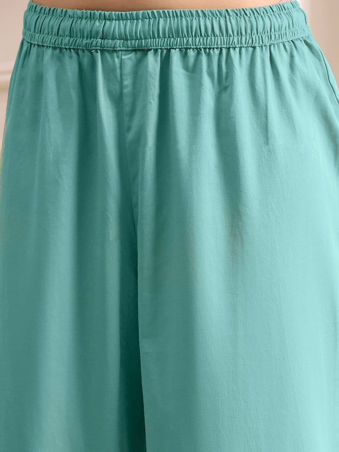 Turquoise Cotton Silk Embroidery Work Salwar Suit Dupatta