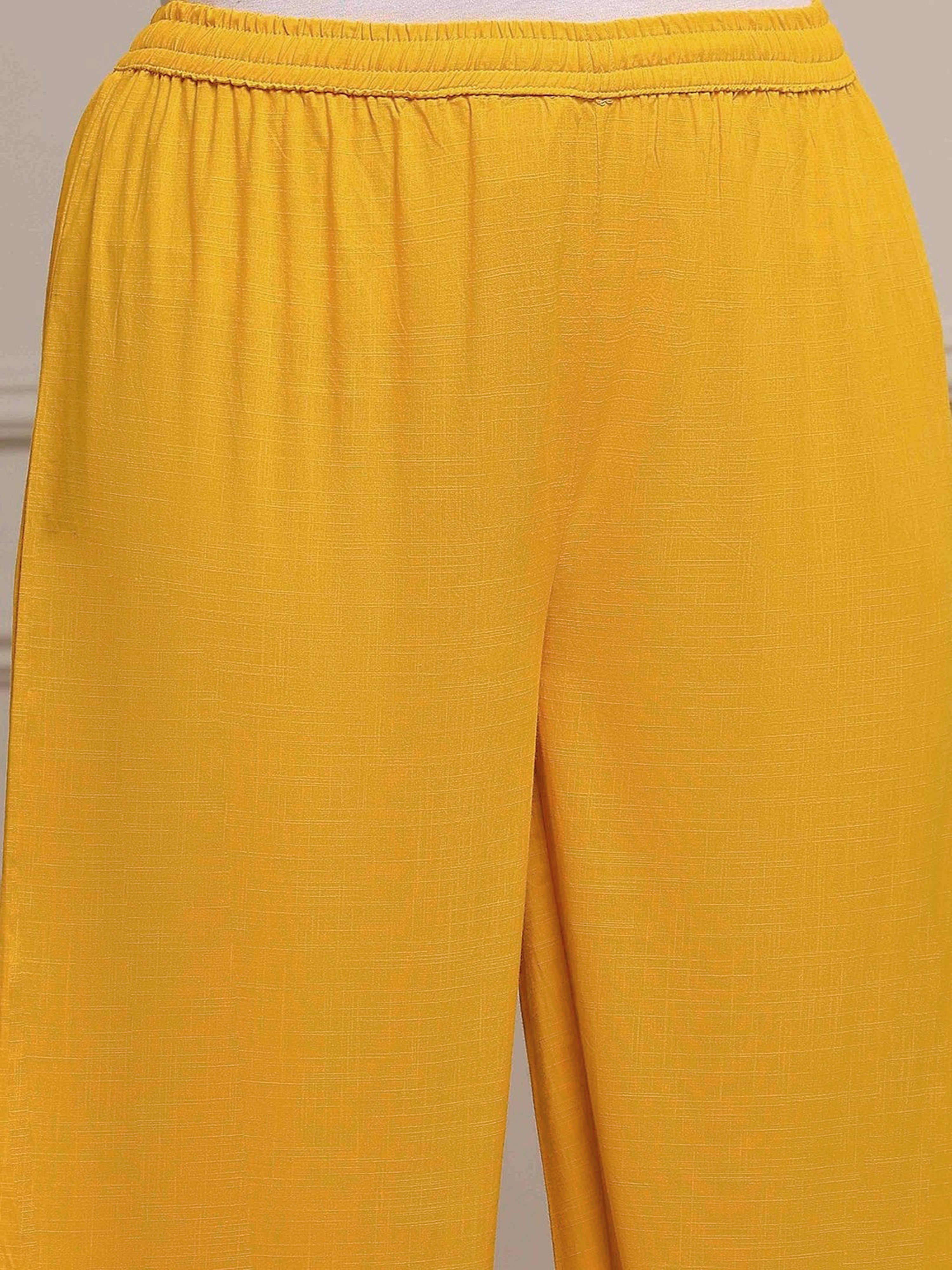 Yellow Cotton Silk Embroidery Sequence Work Kurta Pant Dupatta Set