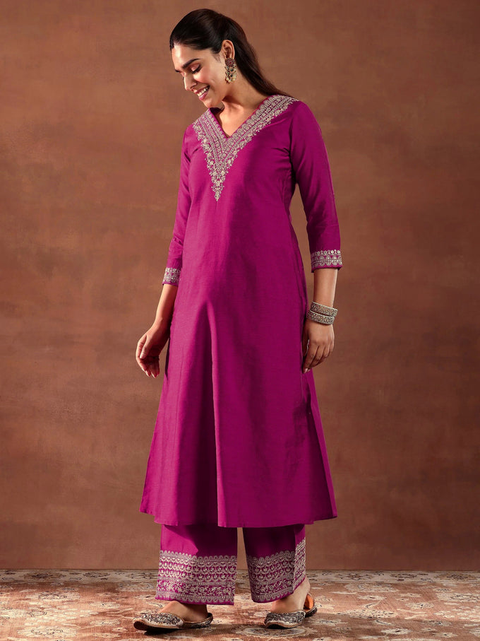 Pink Embroiderey Sequence Work Kurta Pant Dupatta Set For Women