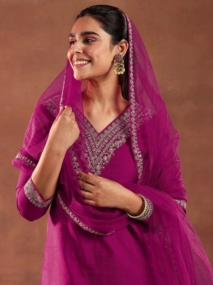 Pink Embroiderey Sequence Work Kurta Pant Dupatta Set For Women