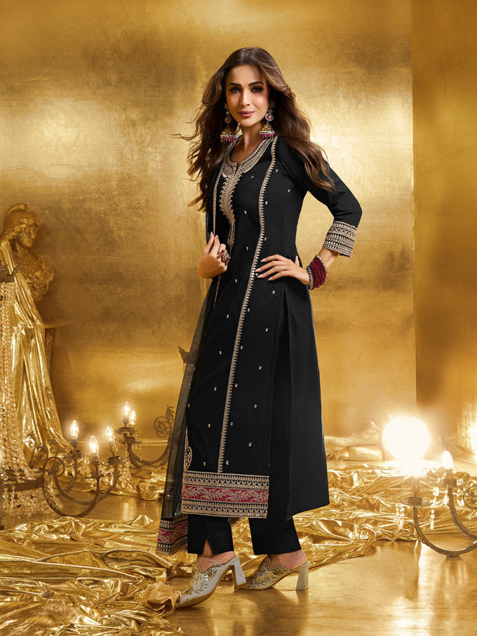 Black Georgette Embroidery Sequence Work Kurta Pant Dupatta For Women
