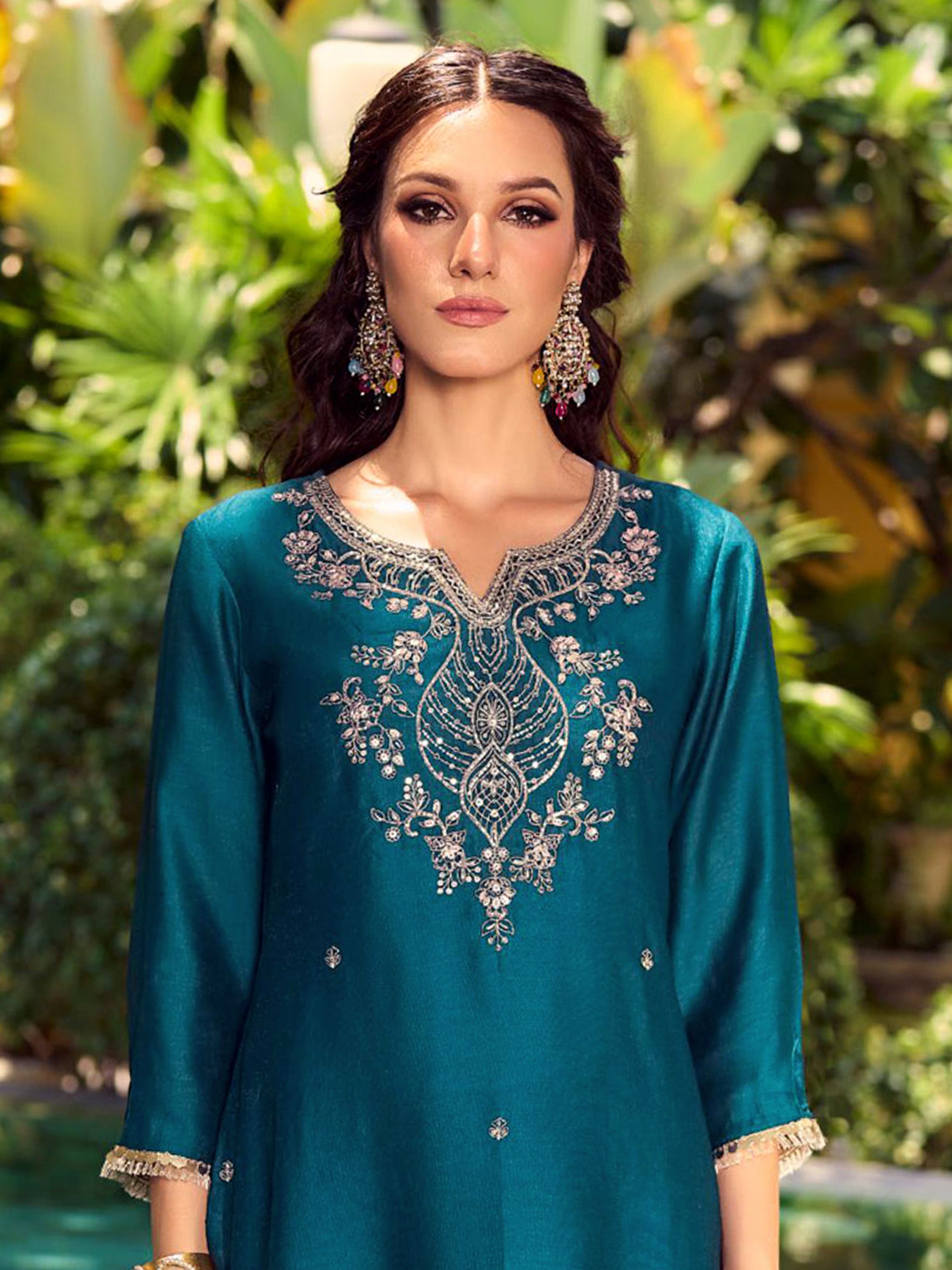 Art Silk Embroidery Work Kurta Pant Set with Dupatta