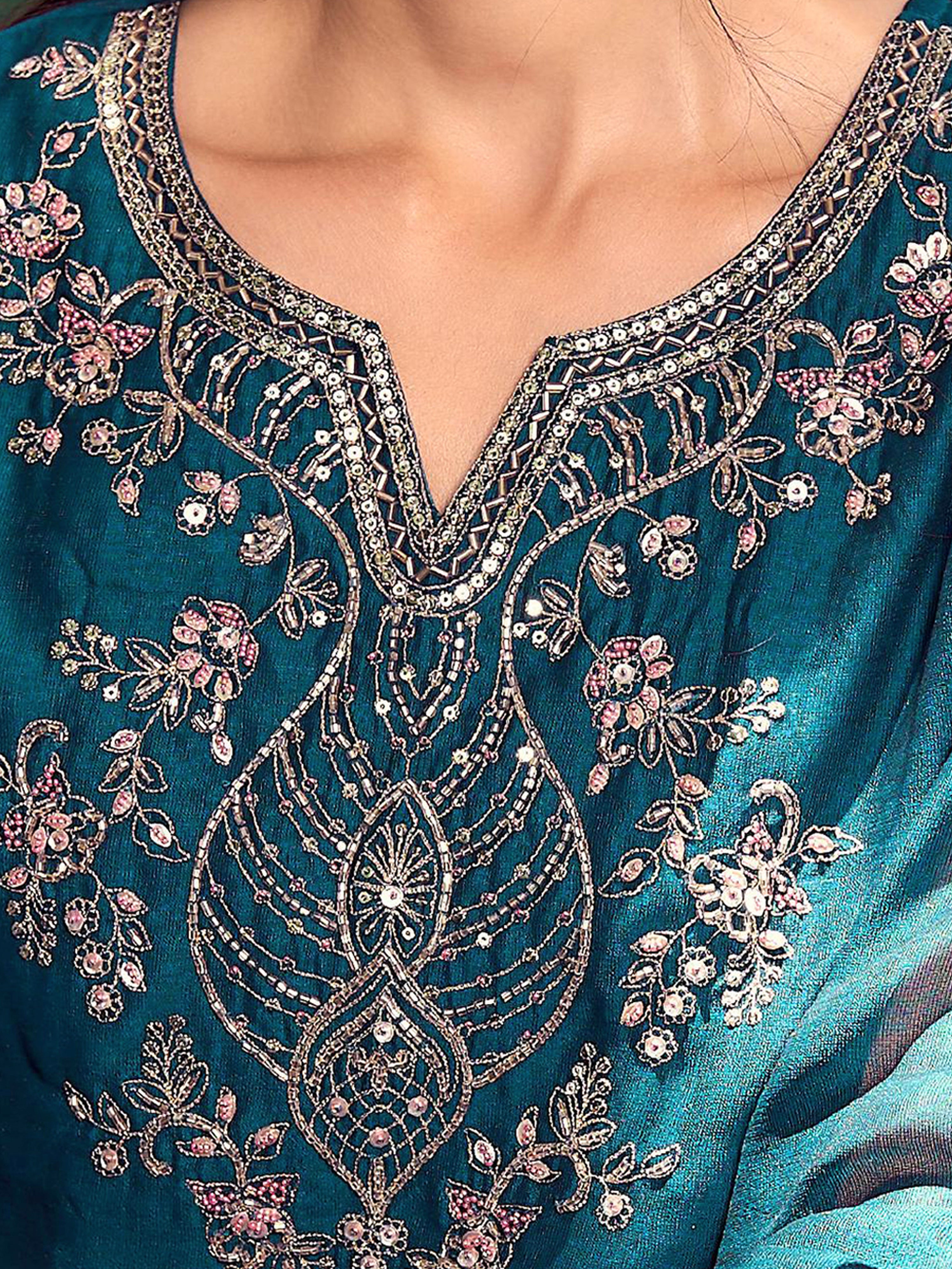Art Silk Embroidery Work Kurta Pant Set with Dupatta