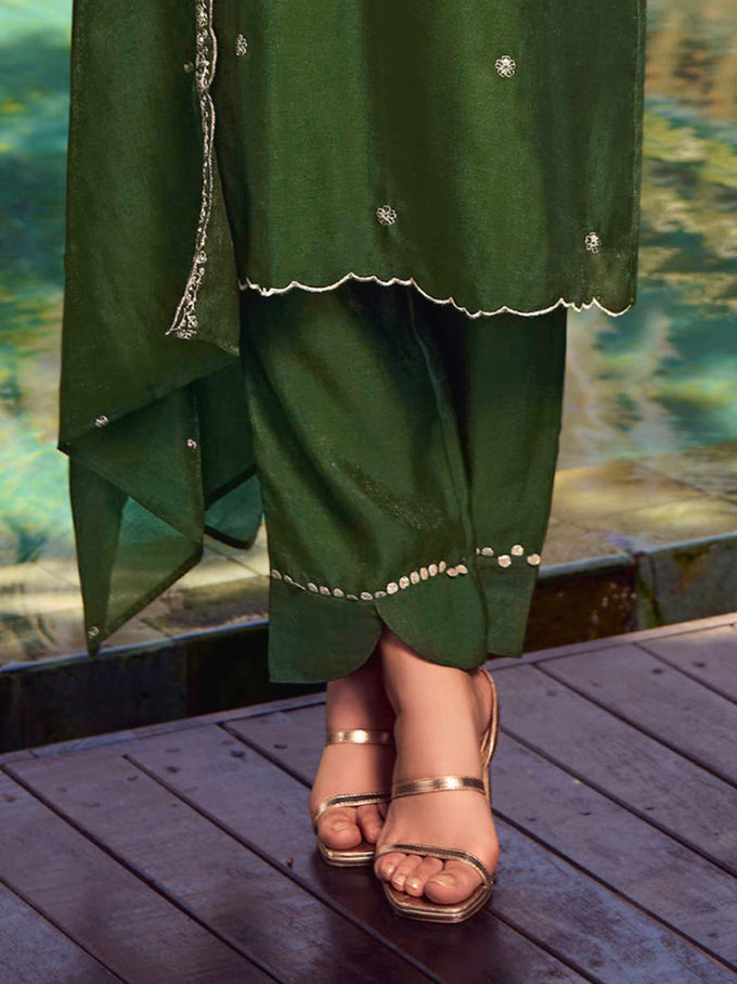 Darkgreen Art Silk Embroidery Work Salwar suit with Dupatta For Women
