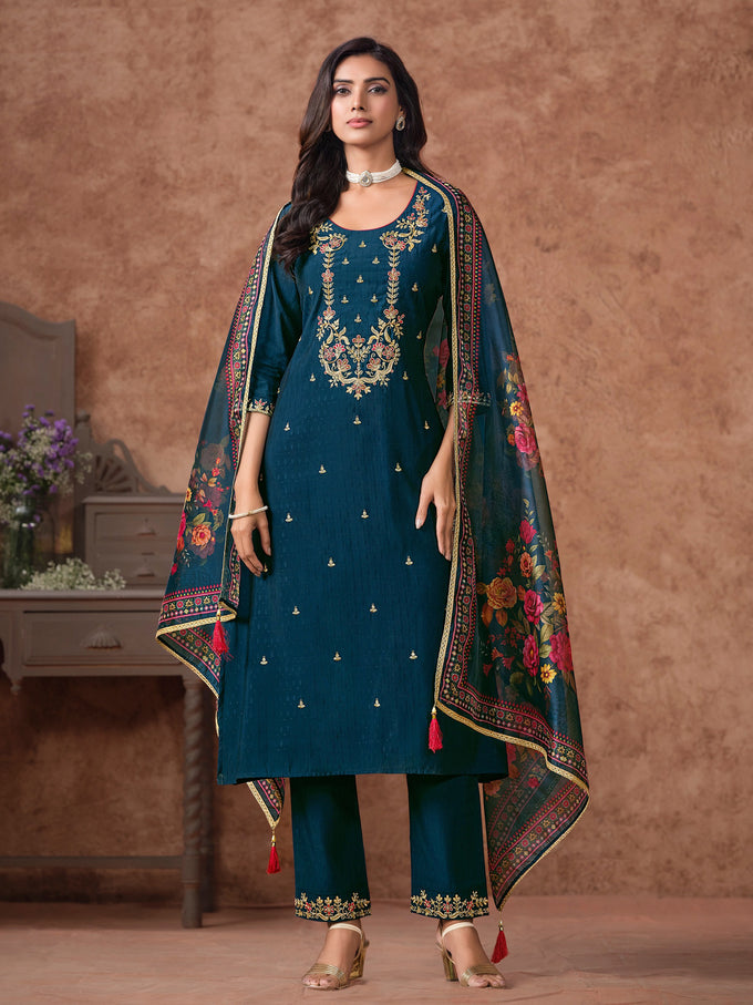 Morpeach Cotton Silk Embroidery Work Salwar Suit Dupatta