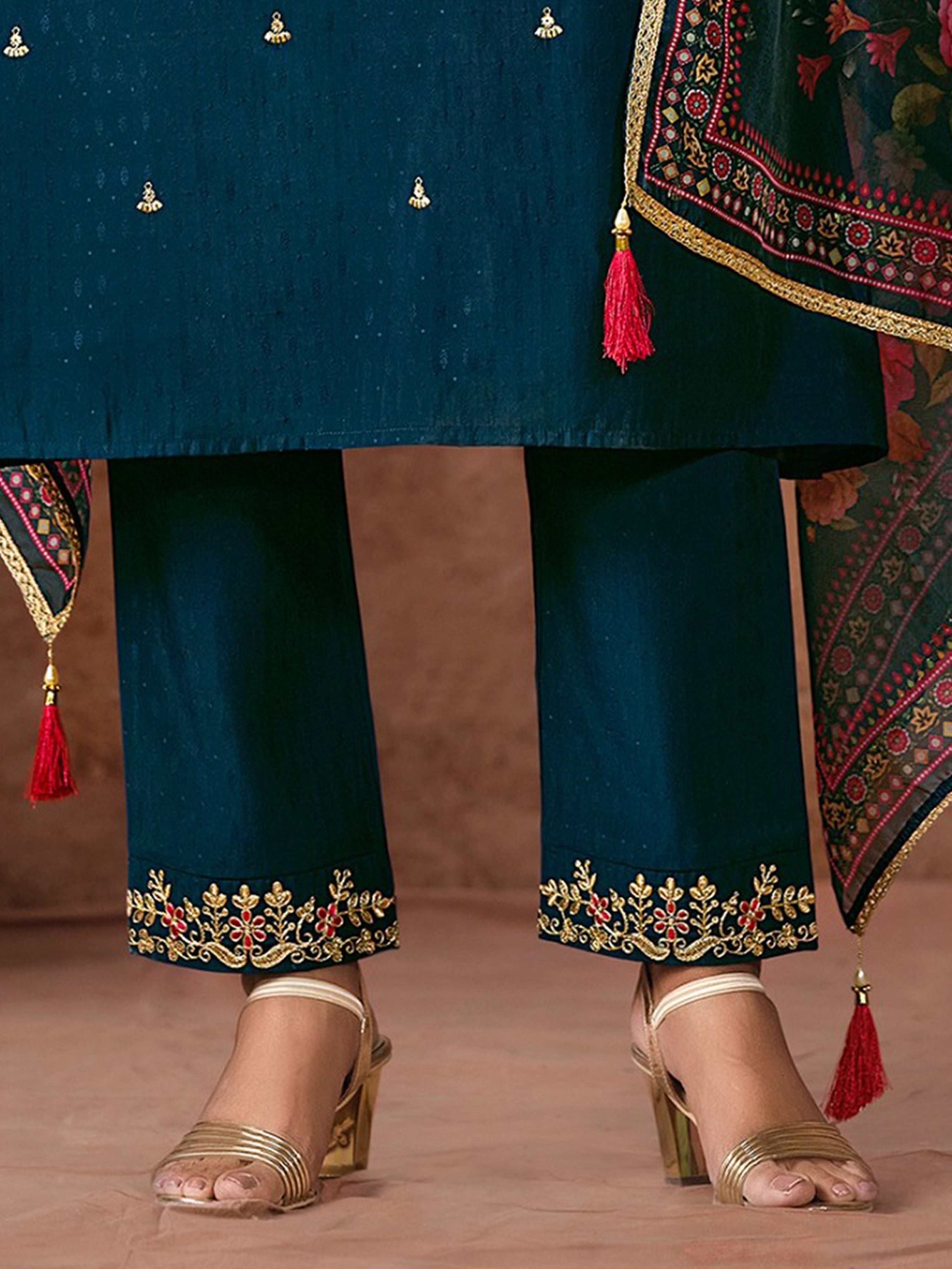 Morpeach Cotton Silk Embroidery Work Salwar Suit Dupatta