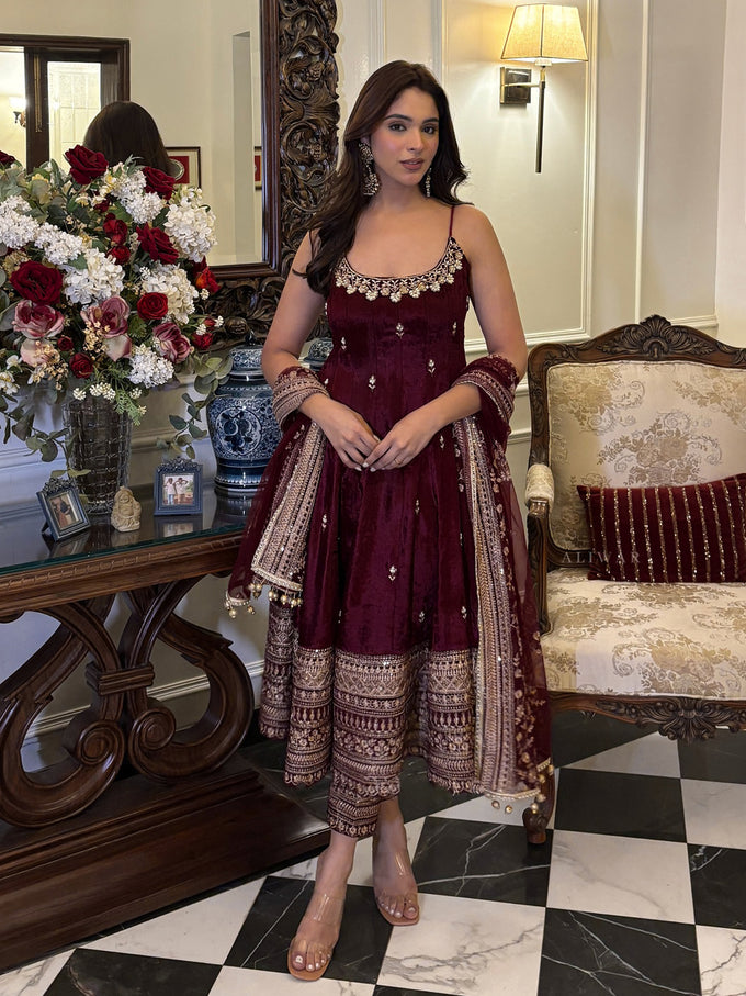 Brown Art Silk Embroidery Work Salwar Suit  with Dupatta For Women