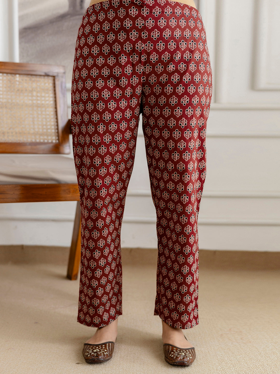 Red Cotton Embroidery Floral Print Kurta Pant with Dupatta Set