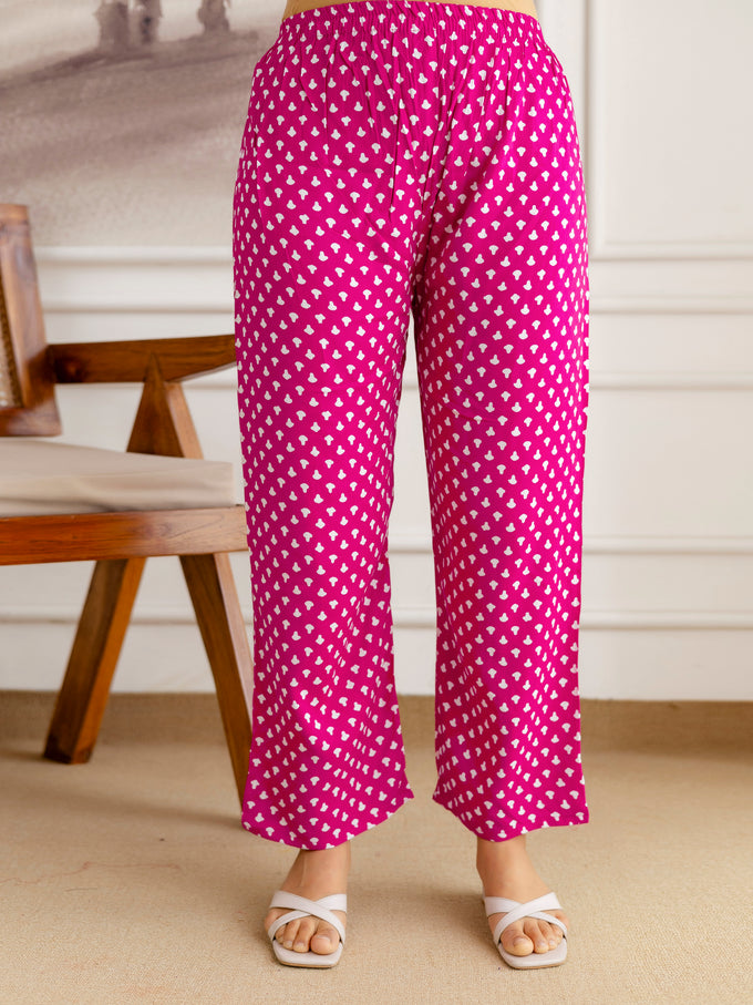 Pink Pure Cotton Floral Print Kurta Pant with Dupatta Set | Embroidery Neck Work Kurta Set Ethnic Wear