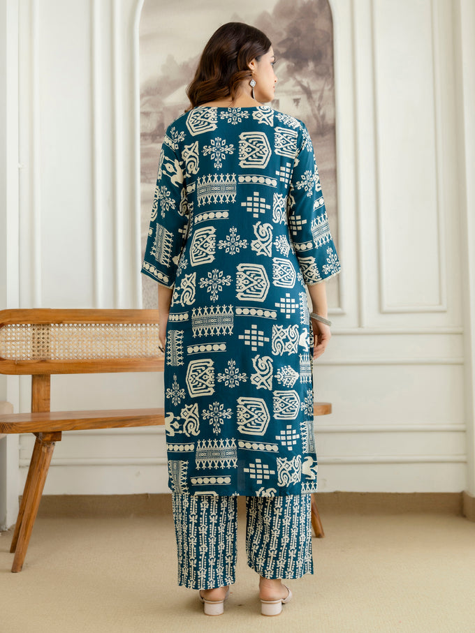 Morpeach Pure Cotton Traditional Ethnic Motif Print Kurta Pant with Dupatta Set