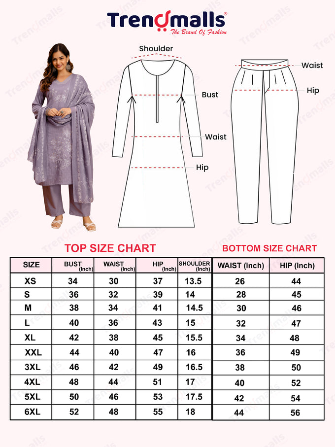 Purple Pure Cotton Embroidery Sequence Work Kurta Pant with Floral Print Dupatta Set