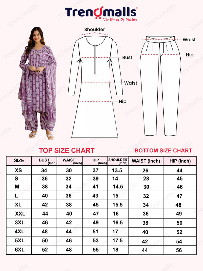 Purple Pure Cotton Geometric Block Print Kurta Pant with Dupatta Set | Embroidery Neck Work Kurta Set Ethnic Wear