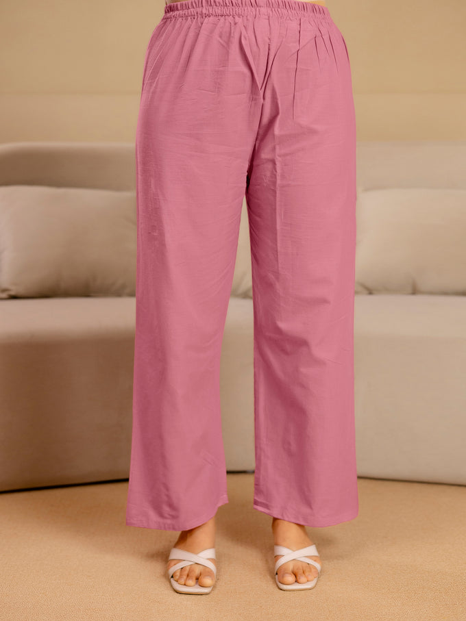 Lightpink Pure Cotton Embroidery Sequence Work Kurta Pant with Ethic Motifs Print Dupatta Set