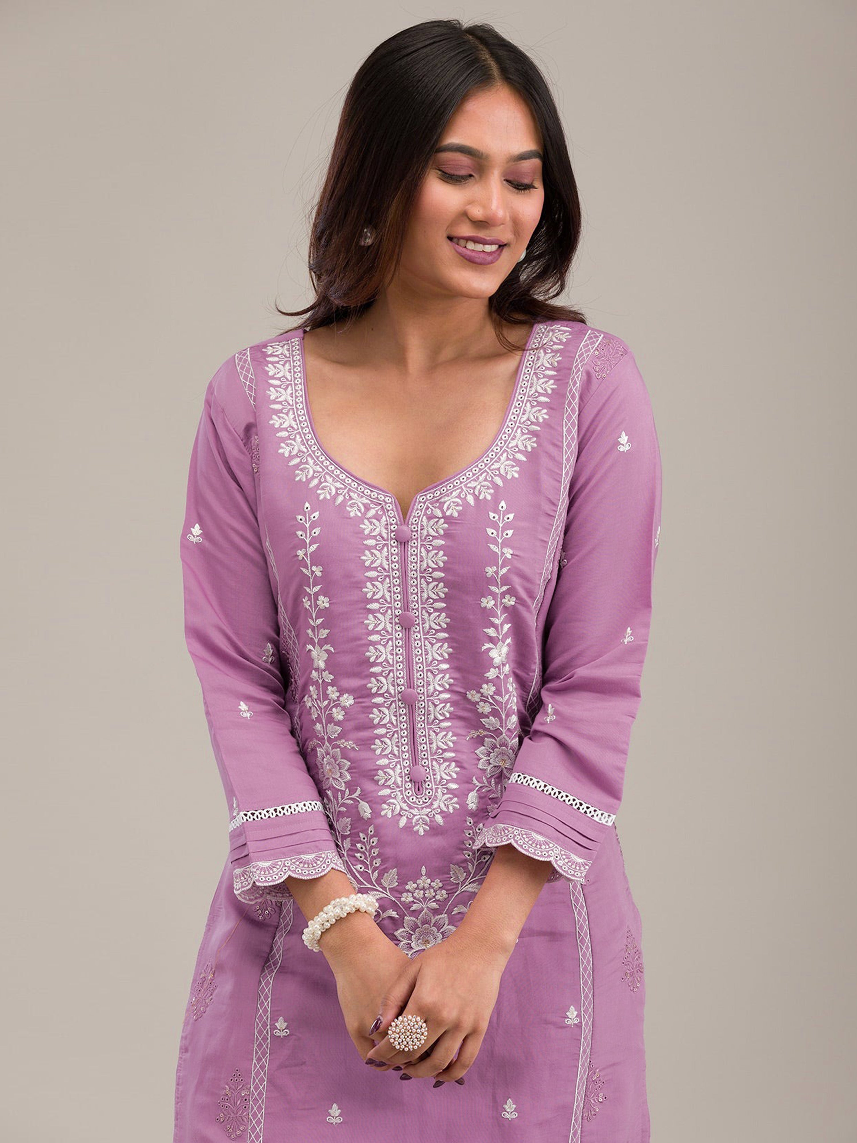 Lightpink Cotton Silk Embroidery Work Salwar Suit Dupatta