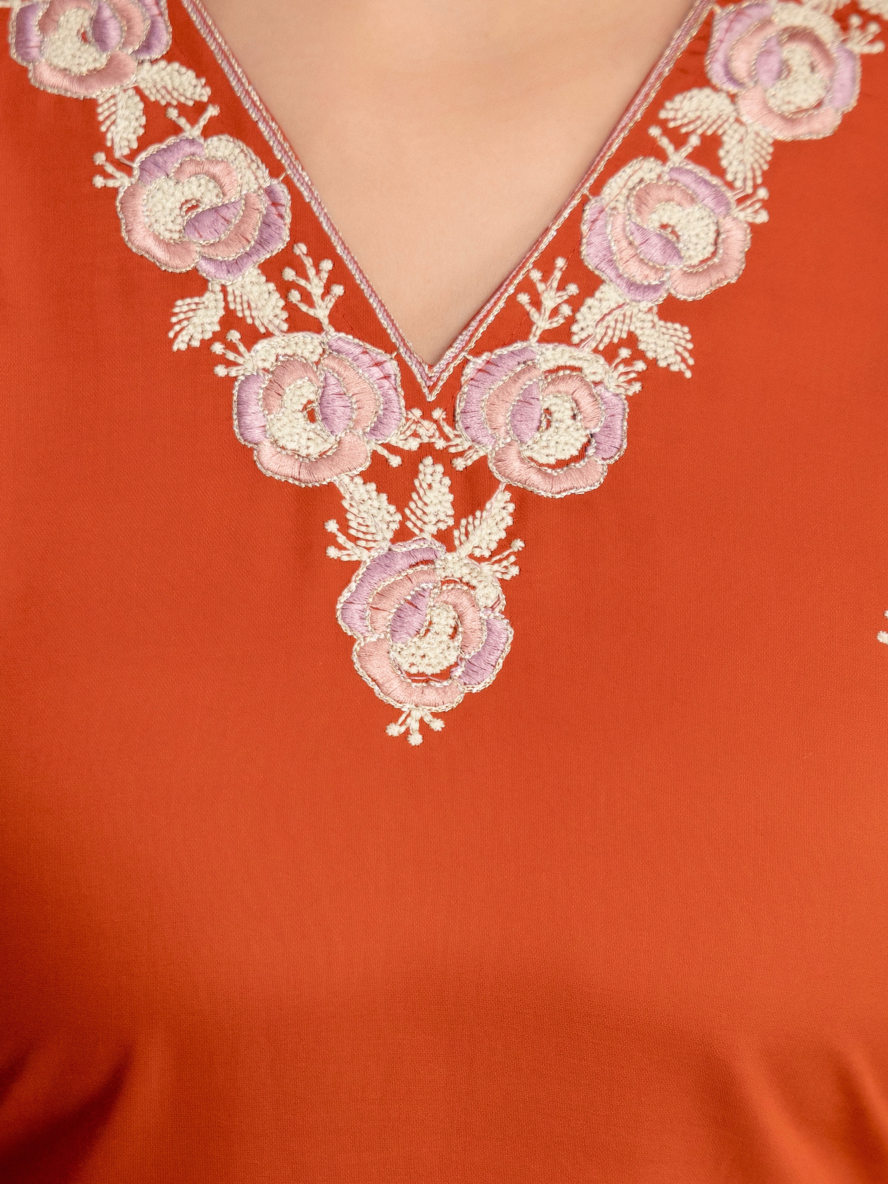 Orange Chanderi Cotton Embroidery Work Kurta Pant with Dupatta Set