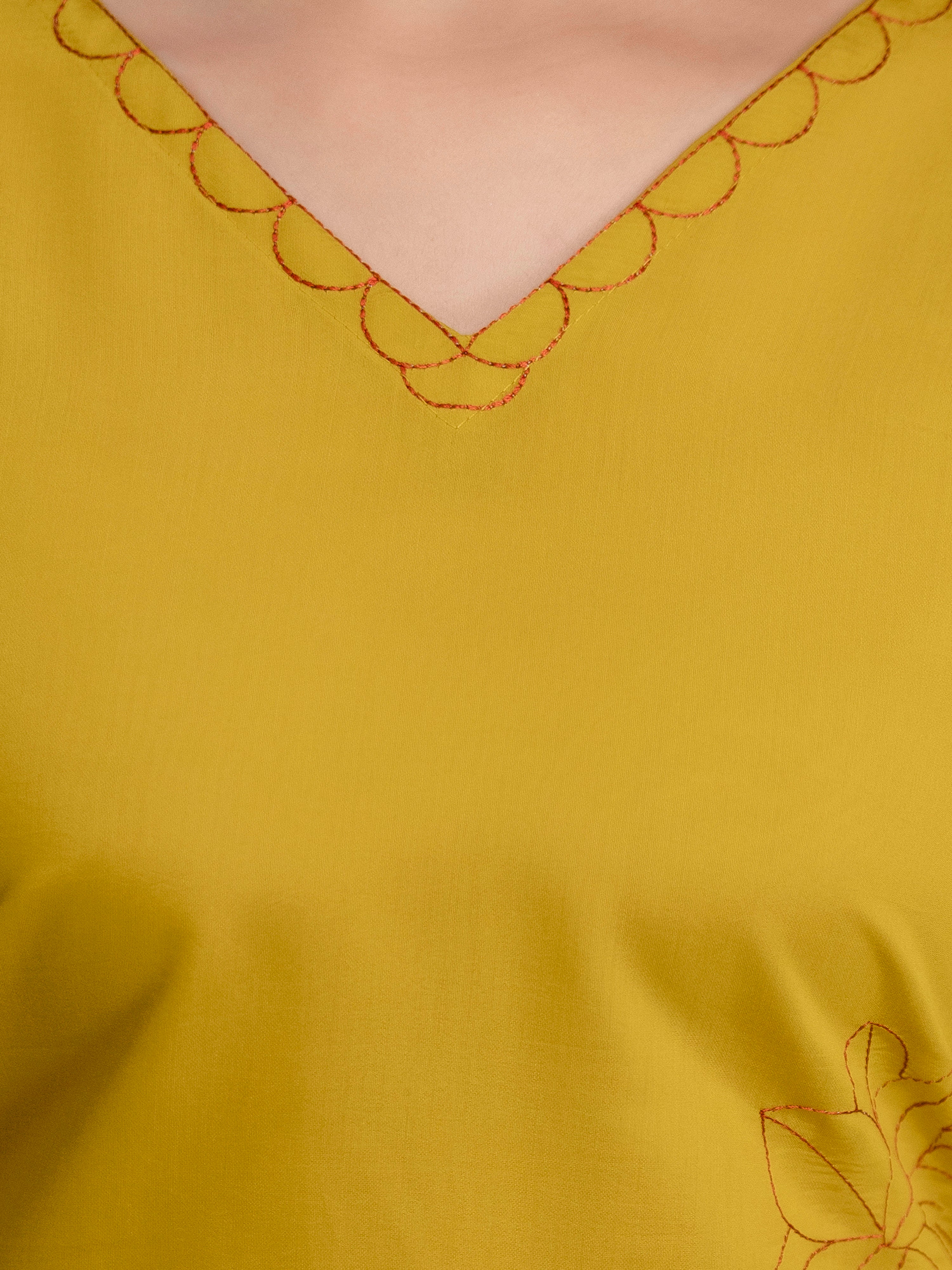 Mustard Chanderi Cotton Embroidery Sequence Work Kurta Pant with Dupatta Set