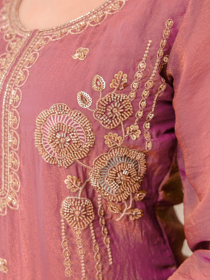 Darkpeach Art Silk Embroidery Moti Work Salwar suit with Dupatta For Women