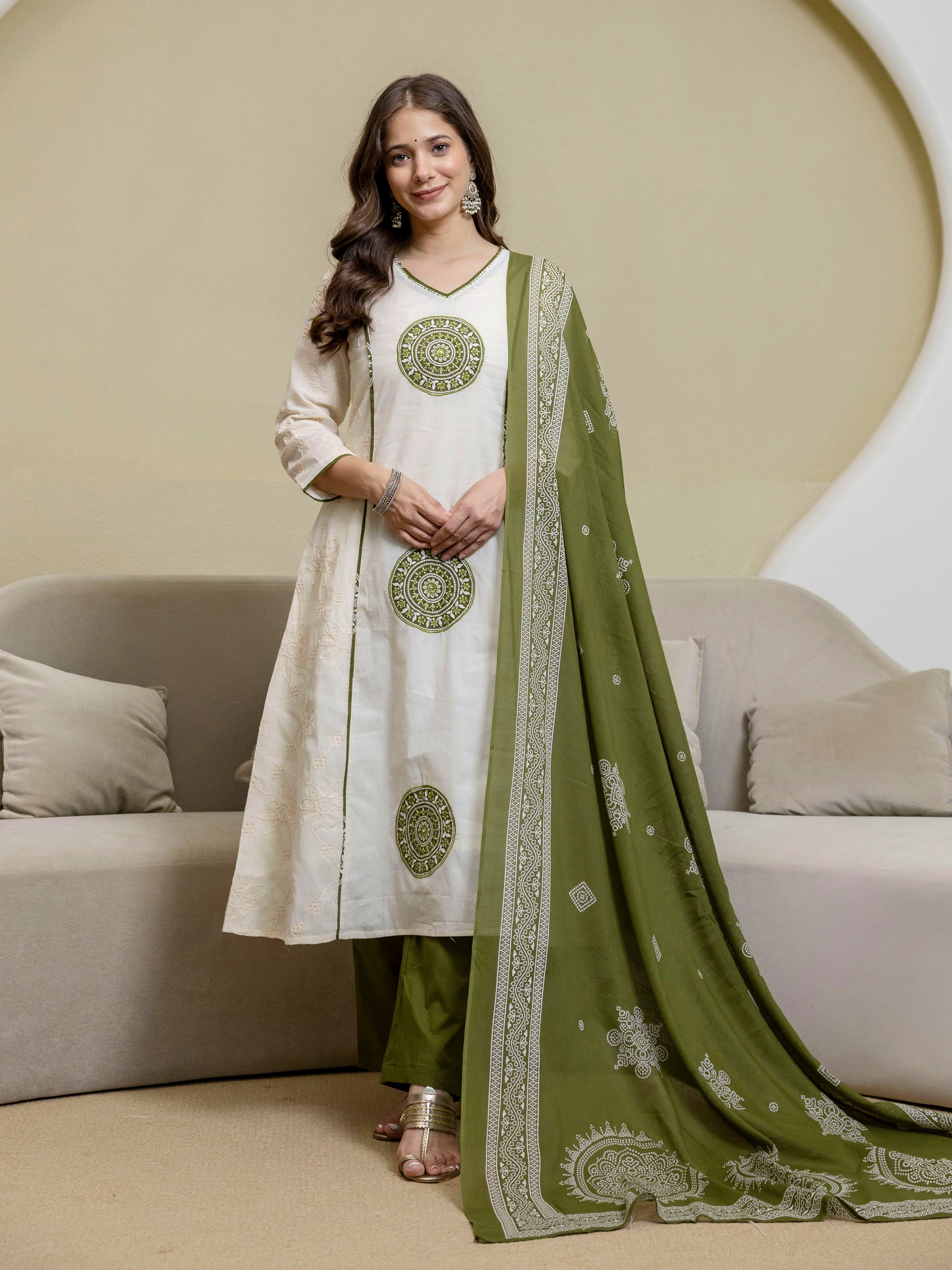 White Cotton Embroidery Salwar Suit With Dupatta