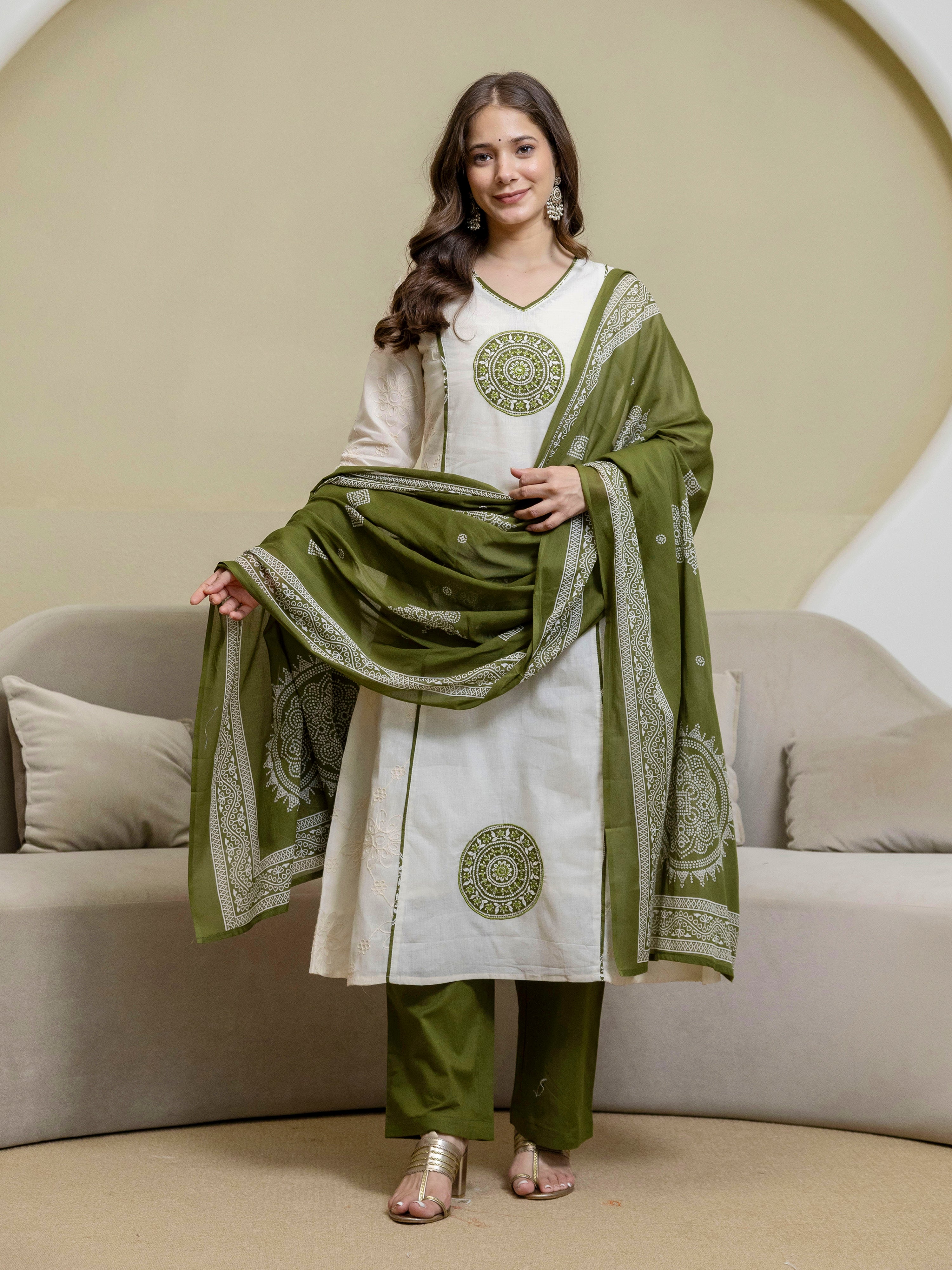 White Cotton Embroidery Salwar Suit With Dupatta