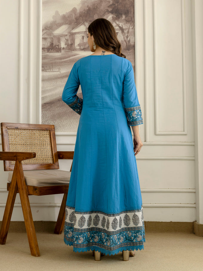 Blue Cotton Embroidery Salwar Suit With Dupatta