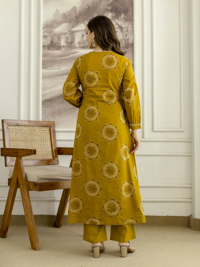 Mustard Cotton Embroidery Salwar Suit With Dupatta