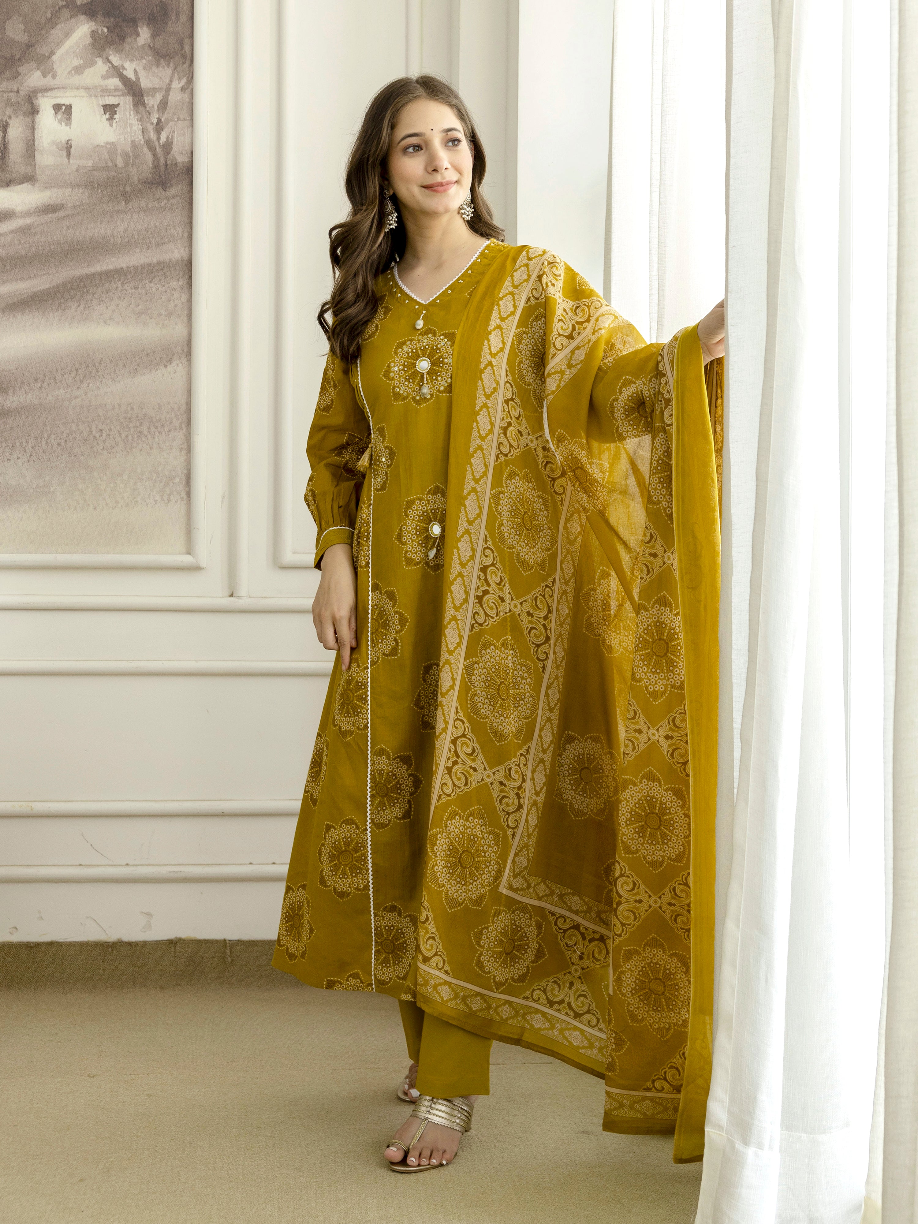 Mustard Cotton Embroidery Salwar Suit With Dupatta