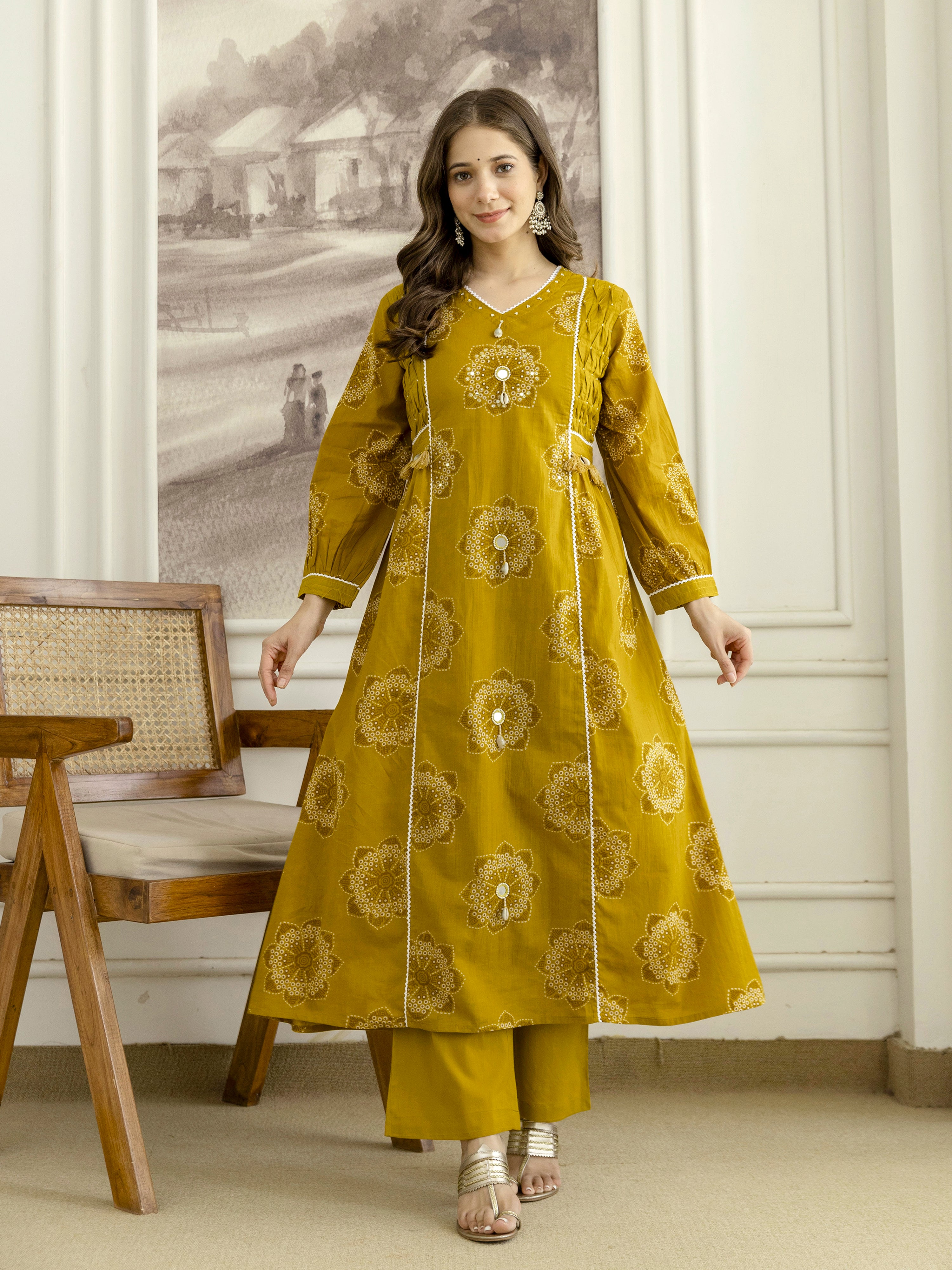 Mustard Cotton Embroidery Salwar Suit With Dupatta