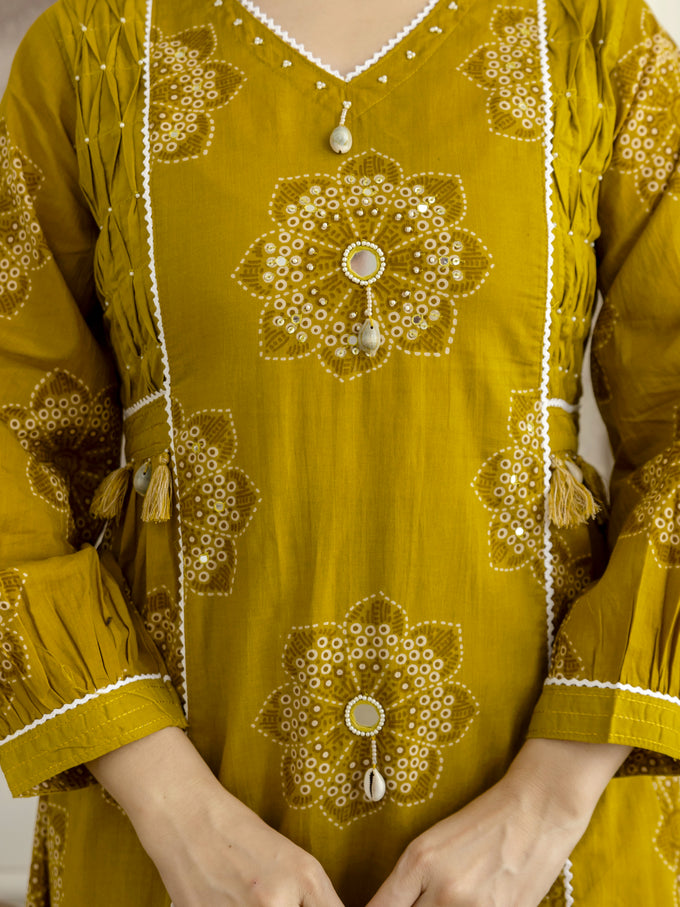 Mustard Cotton Embroidery Salwar Suit With Dupatta
