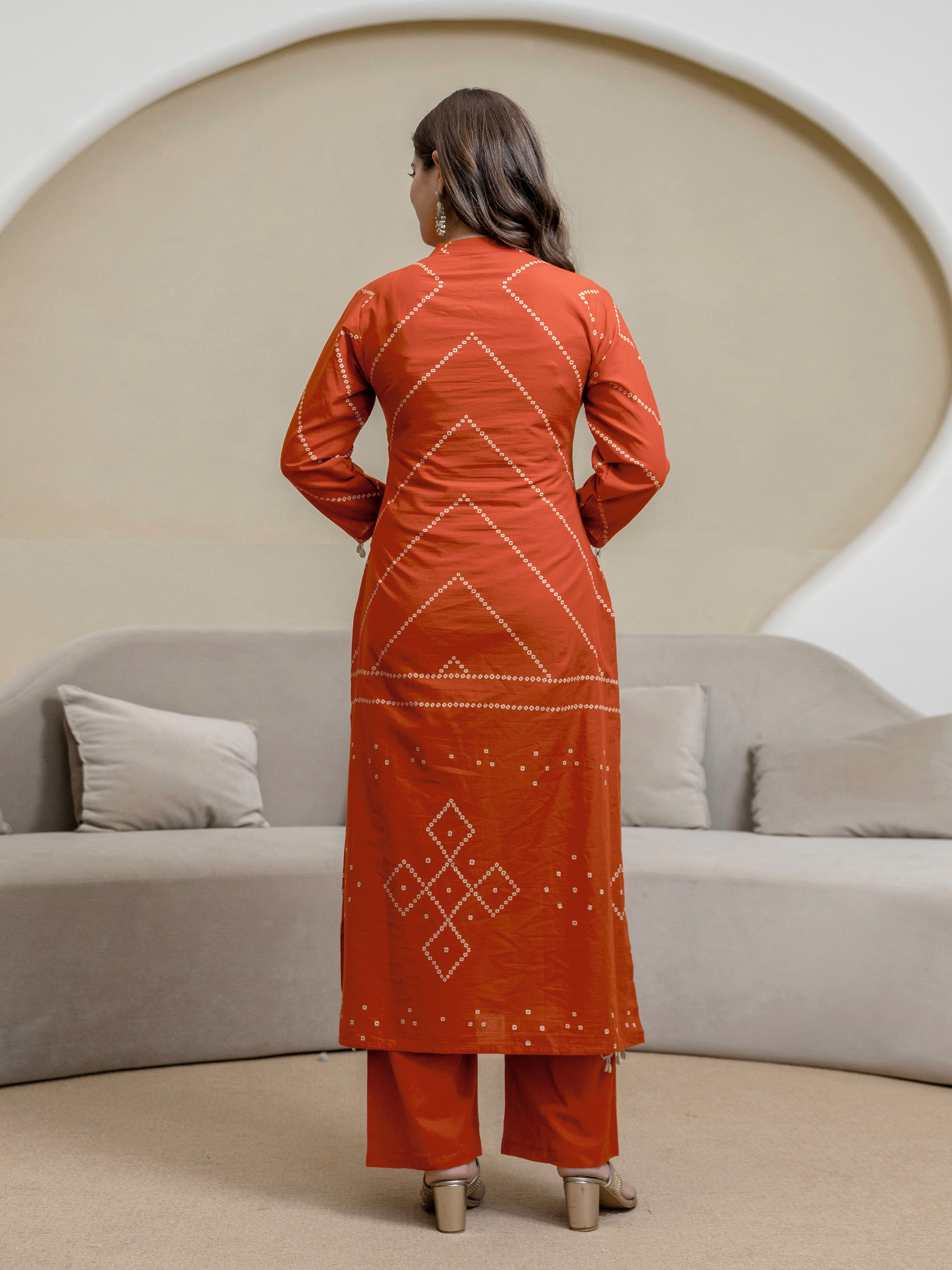 Orange Cotton Embroidery Salwar Suit With Dupatta