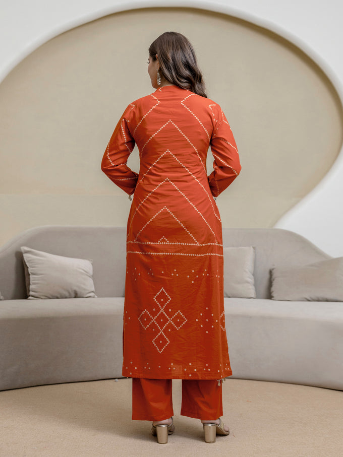 Orange Cotton Embroidery Salwar Suit With Dupatta