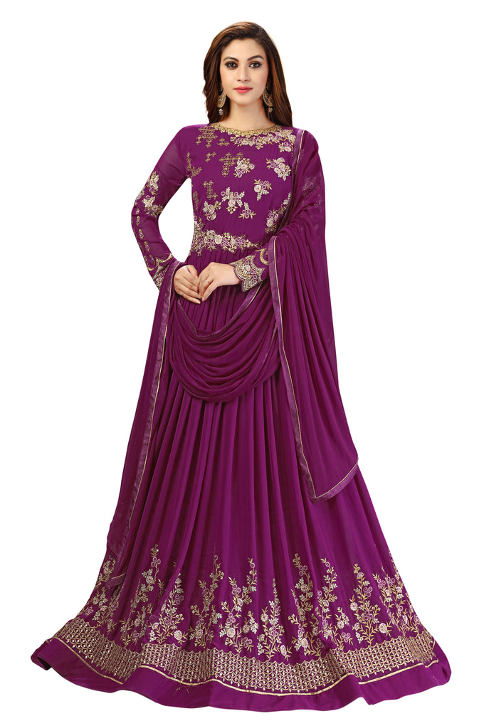 Purple Georgette Embroidery Anarkali Salwar Suit Set with Dupatta For Women's Trendmallsin