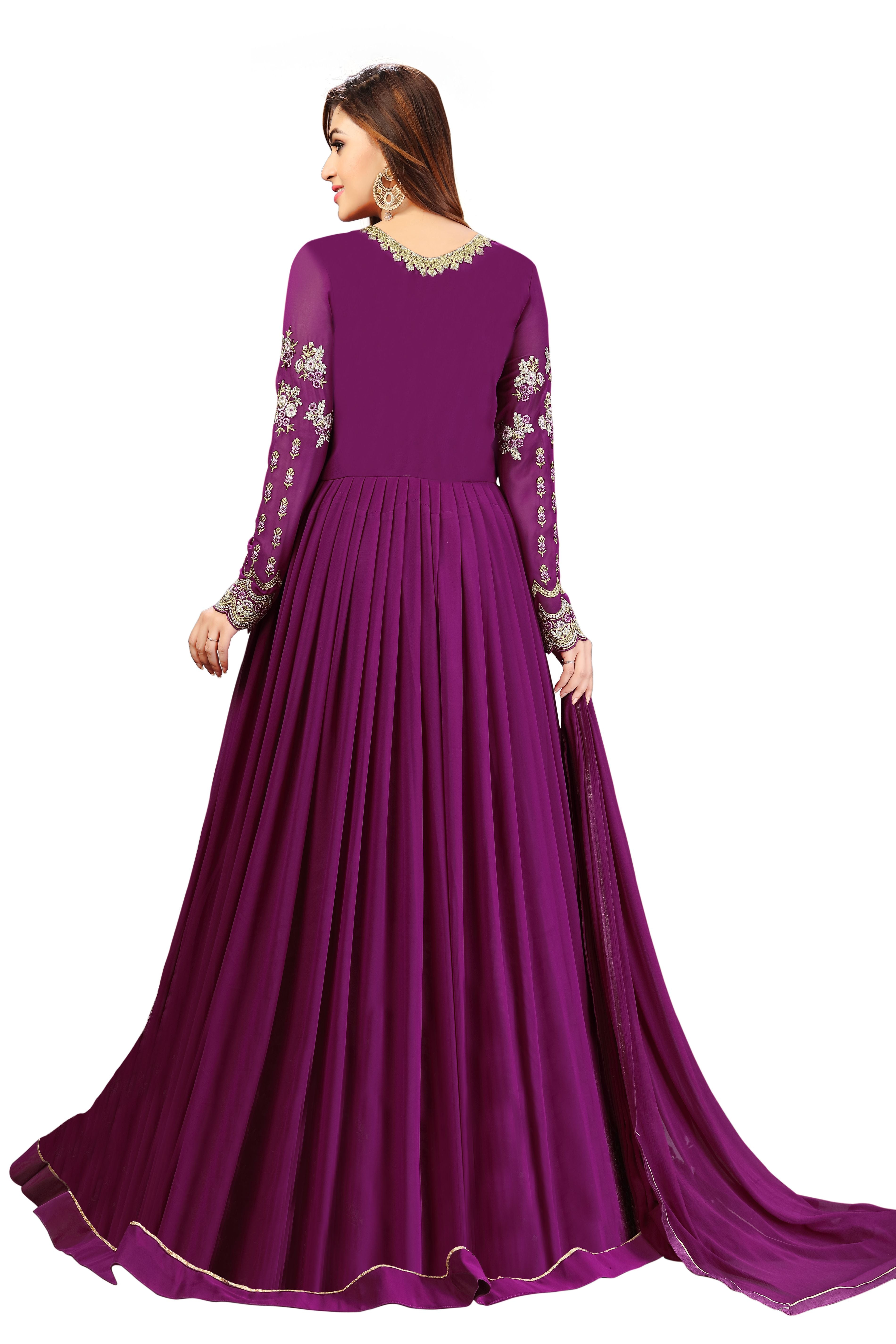 Purple Georgette Embroidery Anarkali Salwar Suit Set with Dupatta For Women's Trendmallsin