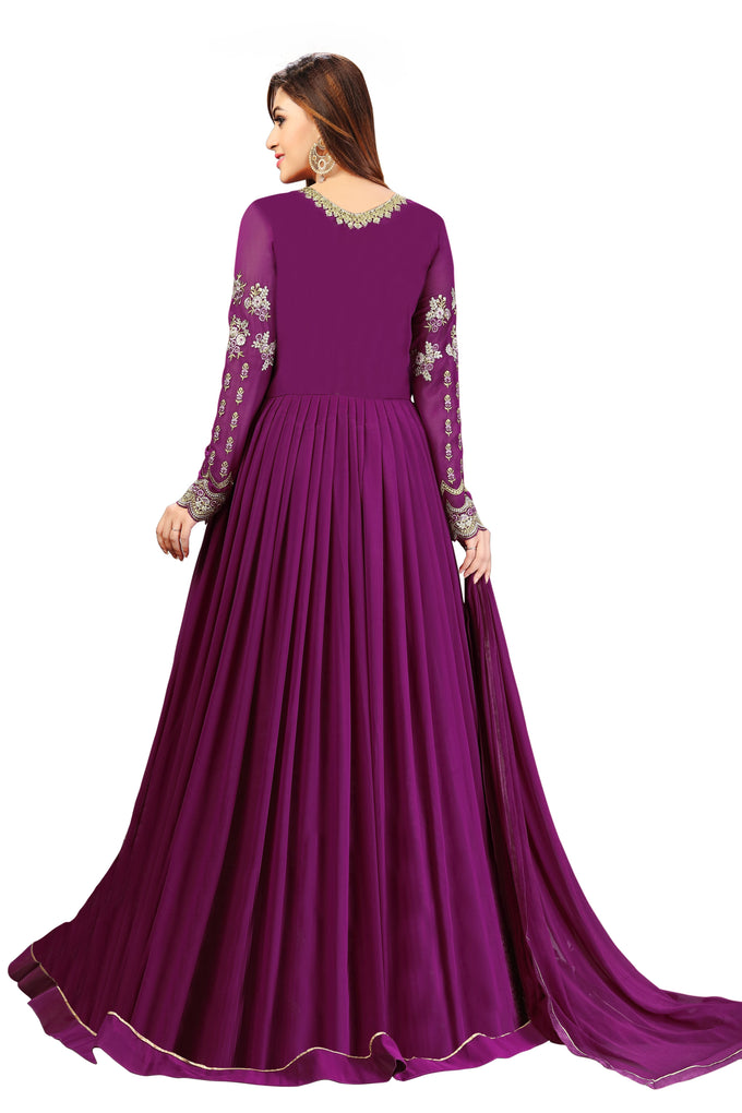 Purple Georgette Embroidery Anarkali Salwar Suit Set with Dupatta For Women's Trendmallsin