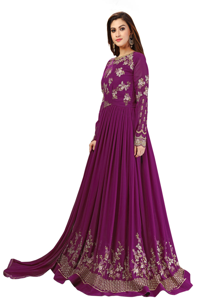 Purple Georgette Embroidery Anarkali Salwar Suit Set with Dupatta For Women's Trendmallsin