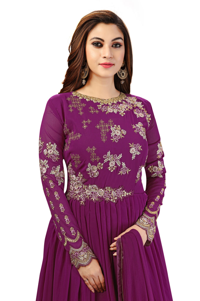 Purple Georgette Embroidery Anarkali Salwar Suit Set with Dupatta For Women's Trendmallsin
