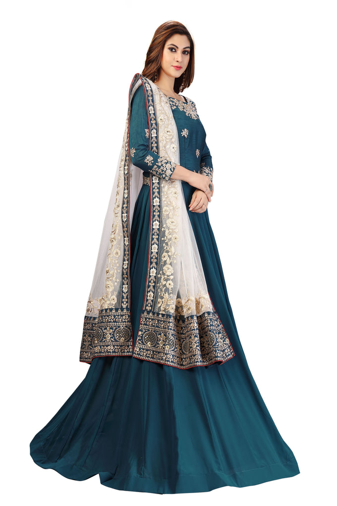 Morpeach Georgette Embroidery Anarkali Salwar Suit Set with Dupatta For Women's Trendmallsin