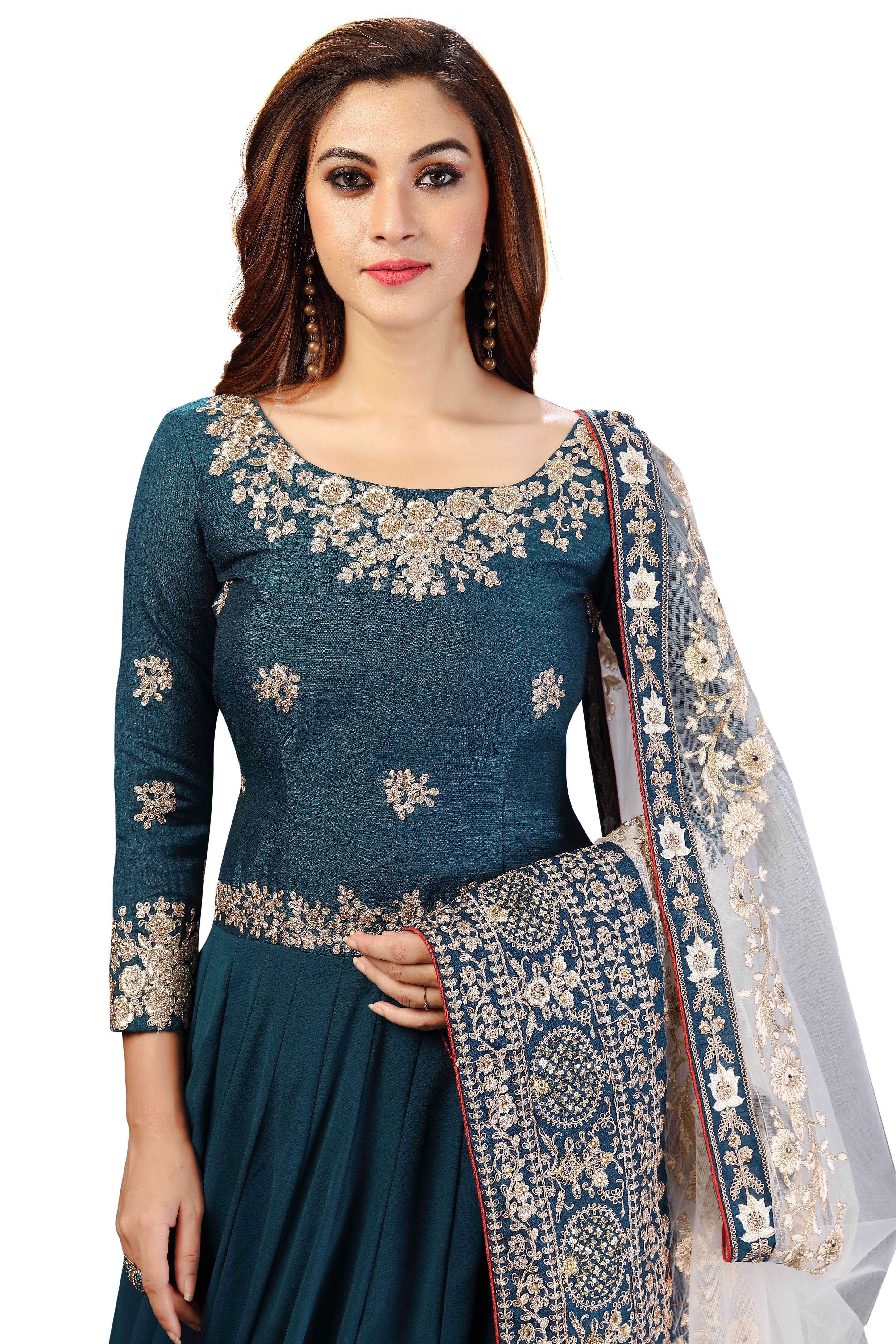 Morpeach Georgette Embroidery Anarkali Salwar Suit Set with Dupatta For Women's Trendmallsin
