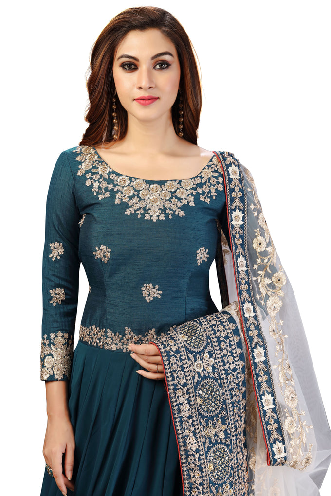 Morpeach Georgette Embroidery Anarkali Salwar Suit Set with Dupatta For Women's Trendmallsin