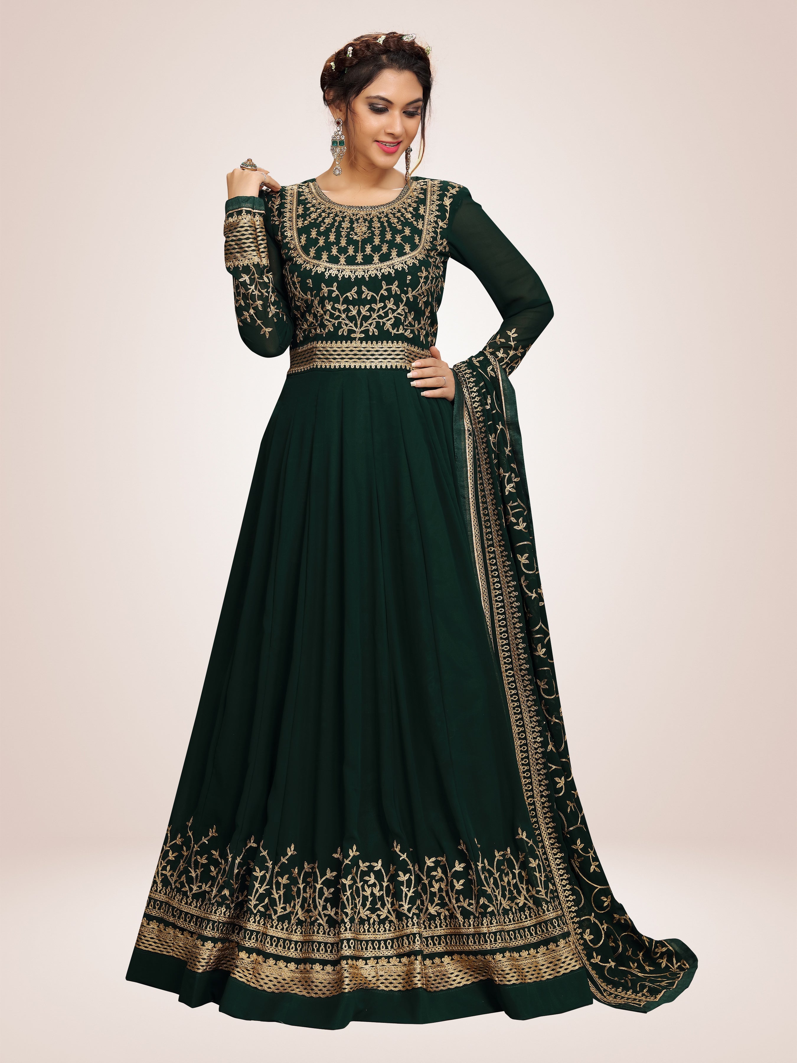 Green Georgette Embroidery Anarkali  Salwar Suit with Dupatta For Women's Trendmallsin